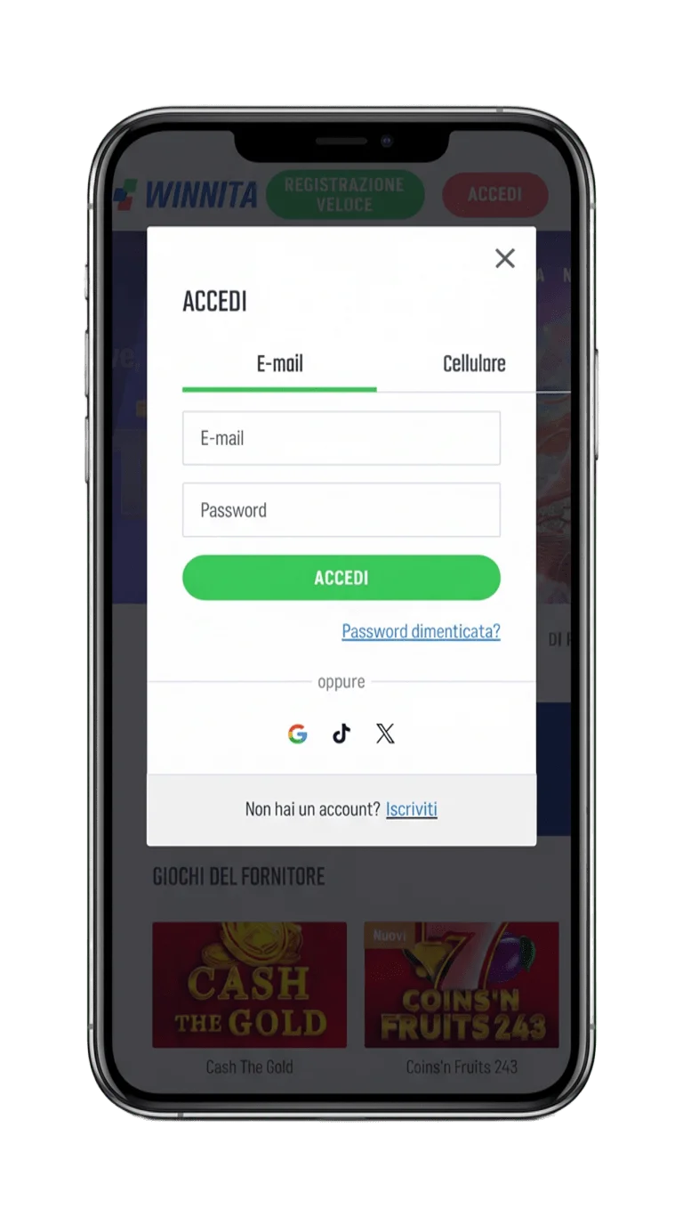 Winnita Casino login da smartphone